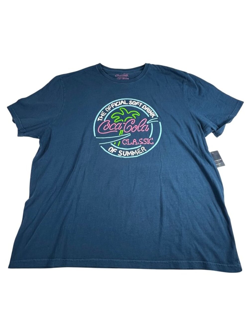 NEW Lucky Brand Coca Cola Blue T Shirt XXL Cotton Blend Summer Beach Vacation